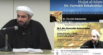 سه تصویر از فرخ سکالش فر از صفحه فیسبوک و ویدئو کانال یوتیوب خود. وی در یک سخنرانی در شیکاگو در سال 2013 تحت عنوان «همجنس گرایی و اسلام» از «مرگ به عنوان مجازات» برای عمل جنسی همجنسگرایان نام برده است.