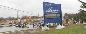 Strikers walked to York Region’s Administrative Centre and sat in on the council meeting last Thursday hoping to convince council to force a third party arbitrator and to express their growing frustrations with negotiations. (Photo by Salam Toronto)