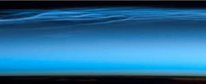 Noctilucent clouds, also known as “night shining” clouds imaged by Chris Hadfield. Image credit: NASA